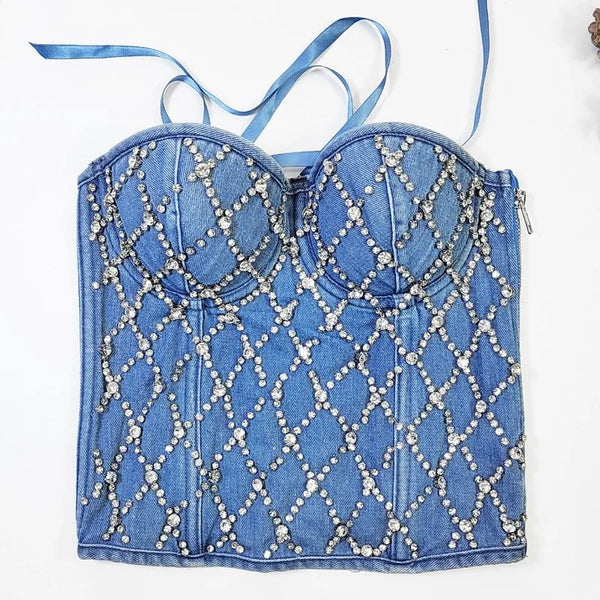 Denim Jeans Bustier mit Strass