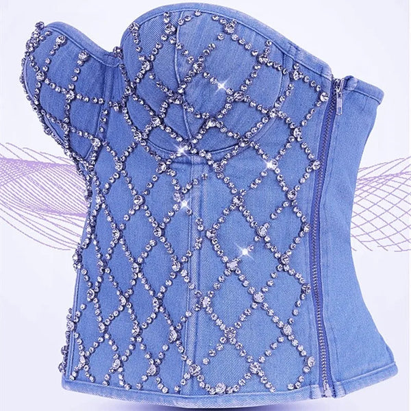 Denim Jeans Bustier mit Strass